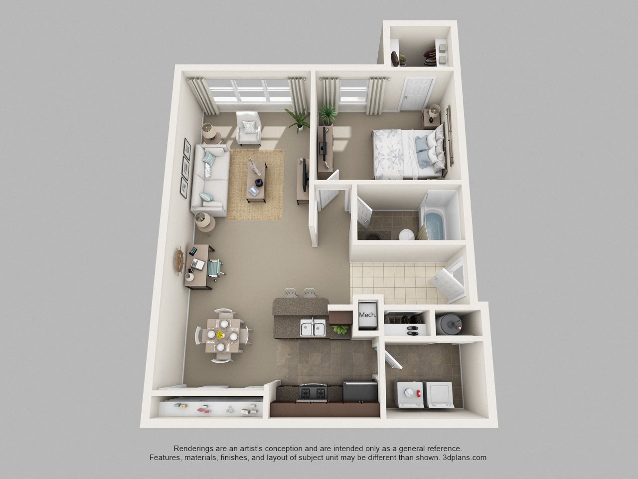 One Bedroom One Bath Floor Plan 1